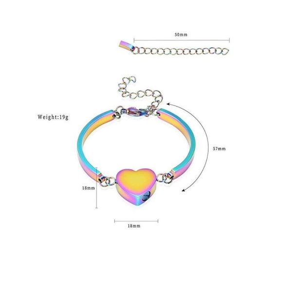 Adjustable Memorial Cremation Bracelet Rainbow Heart Urn Bangle For Ashes Keepsake