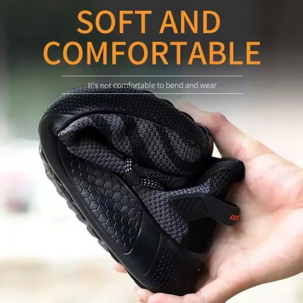 Fly Woven Breathable Walking Shoes Womens Soft Rubber Sole Shoes Black