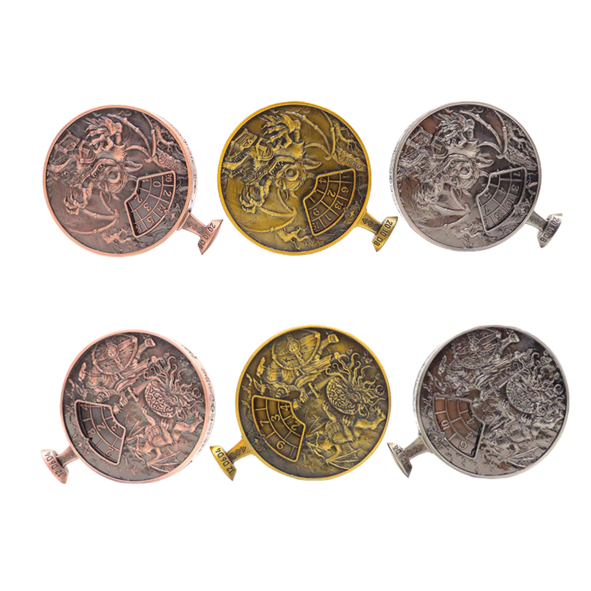 Dual-Sided 3D Epic Dragon/Battle Relief Metal Dice Spinner with Press-to-Spin Mechanism and Zinc Alloy Construction