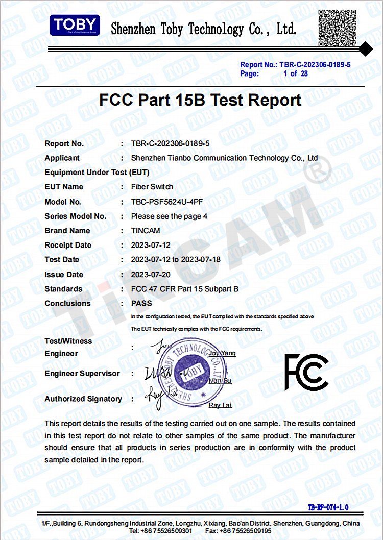 Shenzhen Tianbo Communication Equipment Co., Ltd. Certifications