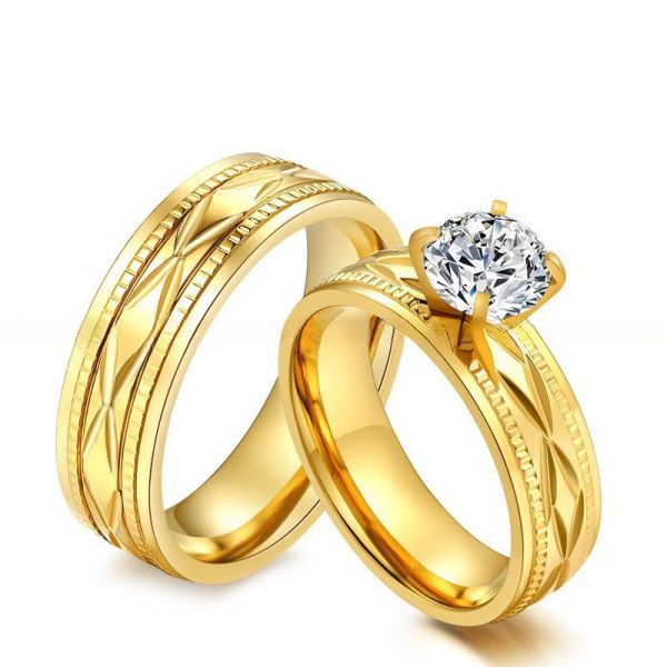 Rings de mariage en acier inoxydable incrustés en or 6 mm pour hommes femmes