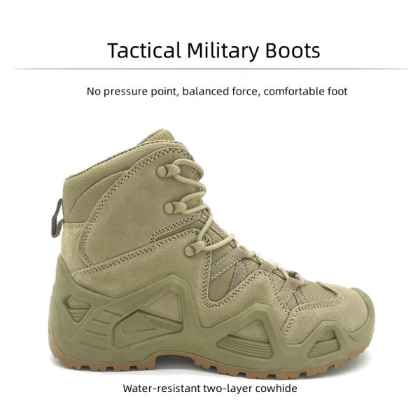 Combat Waterproof Leather Boots For Men Army Green Khaki