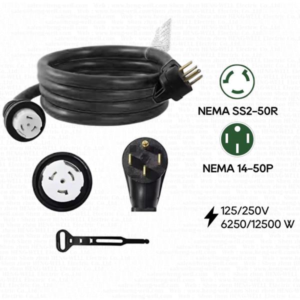 L14-30P Nema SS2-50R 3*6 + 1*8 AWG Cordon d'adaptateur 4C pour générateur d'énergie de véhicule de plaisance 50A Matériau en caoutchouc nominal pour l'instrumentation