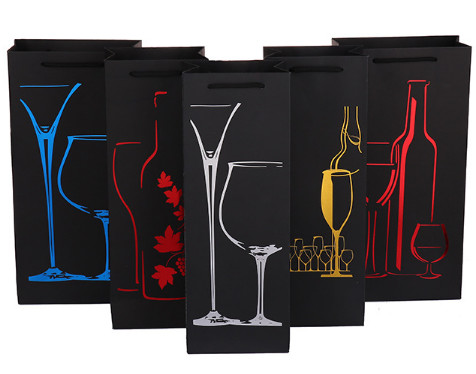 High-grade wine box packaging bag Black card single and double wine gift paper bag