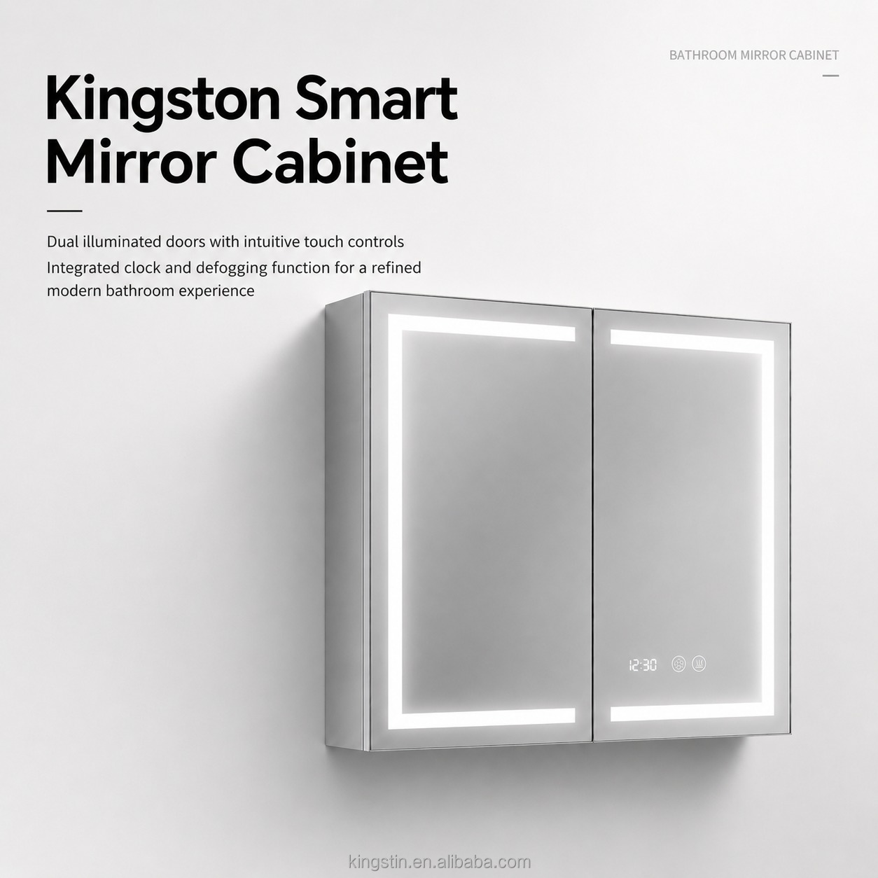 Kingstin Custom LED Bathroom Mirror Cabinet Aluminum Smart Medicine Cabinet with Defogger Clock Touch Light