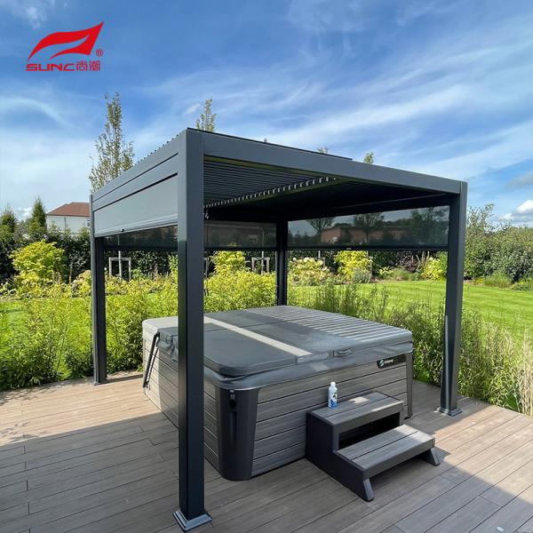 Cortinas de rolo exteriores motorizadas Windproof do jardim do caramanchão de alumínio Louvered