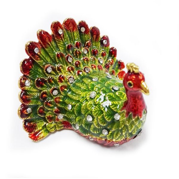 Beautiful peacock jewelry gift boxes alloys pewter peacock mini jewelry box