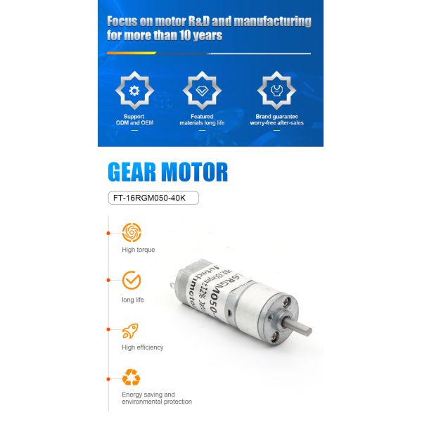 Customized Gear Ratio  FT-16RGM050  Micro DC Worm Gear Motor 12V 24V Spur Gearbox Motor