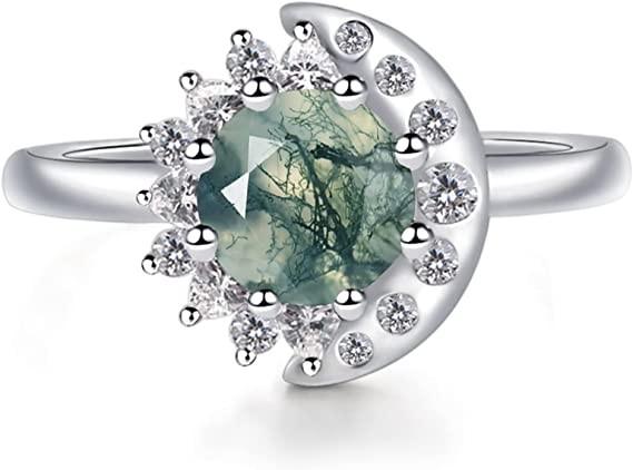 LUO S925 Sterling Silver Sun And Moon Ring Round Shaped 7MM For Women