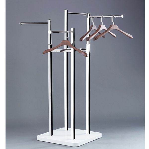 Golden Finish 4 Way Clothing Rack for Customized Size Retail Clothing Display Stand