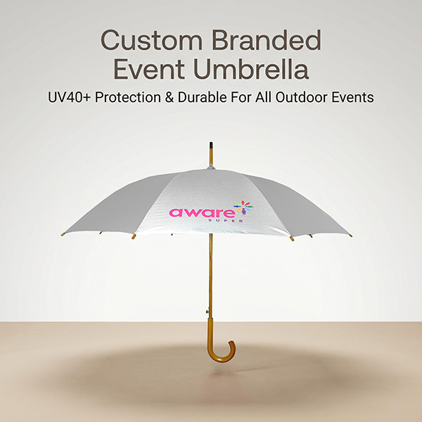 Custom Branded 46 Automatic Wooden Handle Event Umbrella (UV40+ Protection)