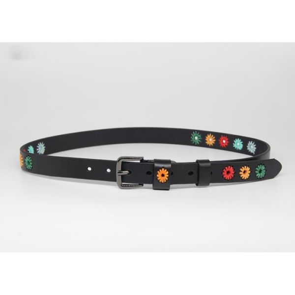 Black Flower Embroidered Full Grain Cow Leather Belts
