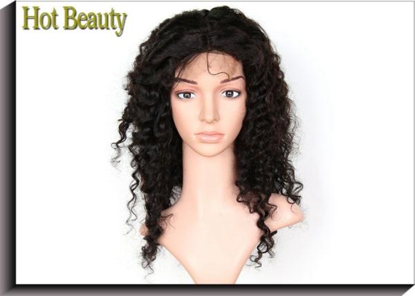 Black 8A Glueless Deep Curl Human Hair Front Lace Wigs With 130% Density