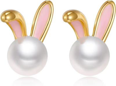 Easter Rabbit Pearl Earrings Dainty Zircon Studs Bunny Carrot Cute Jewelry Gifts