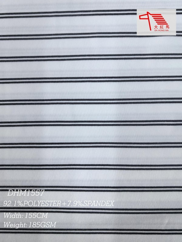 Two Tone Horizontal Stripe Polyester Spandex Fabric 185GSM 4 Way Stretch Black Yarn