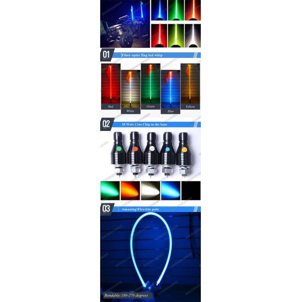 Fiber Optic Colorful ATV LED Light Whips DC12V Aluminum Flag Light Pole