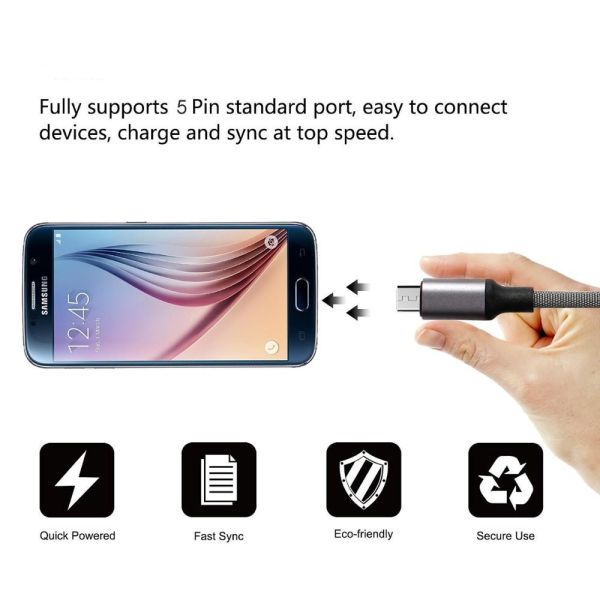 1M 2M 3M Nylon Braided Micro Usb Cable Mobile Phone Cables For Android / Apple Phone
