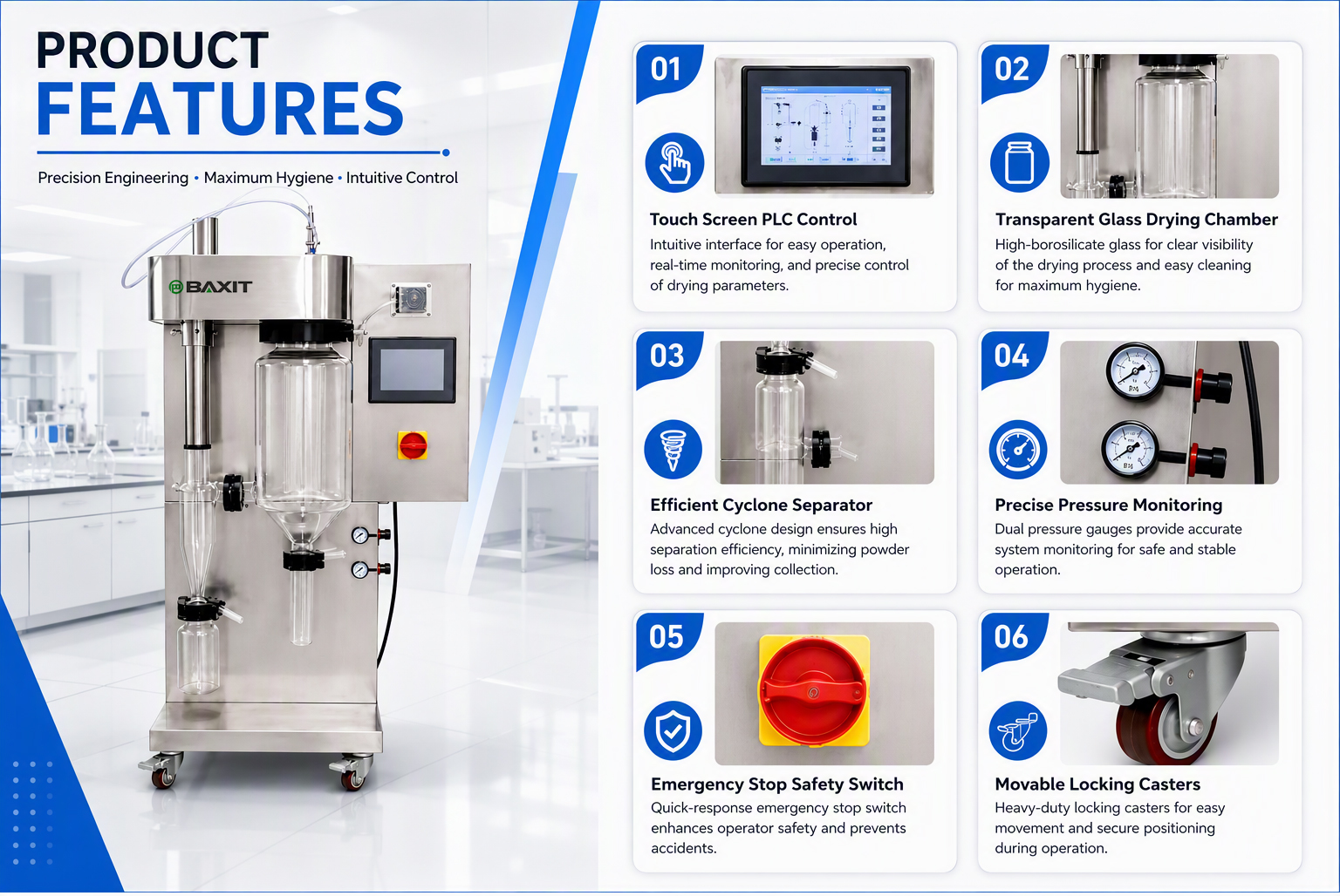 2L Capacity Laboratory Spray Dryer Stainless Steel Small Spray Drying Equipment