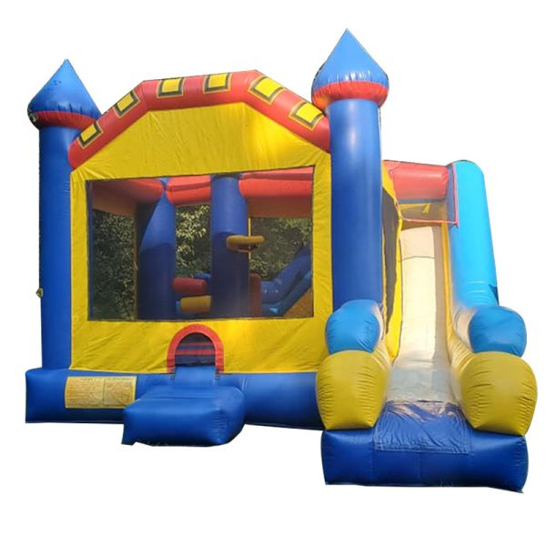 Children's Trampoline Inflatable Bounce House with Slide Obstacle and Splash Pool
