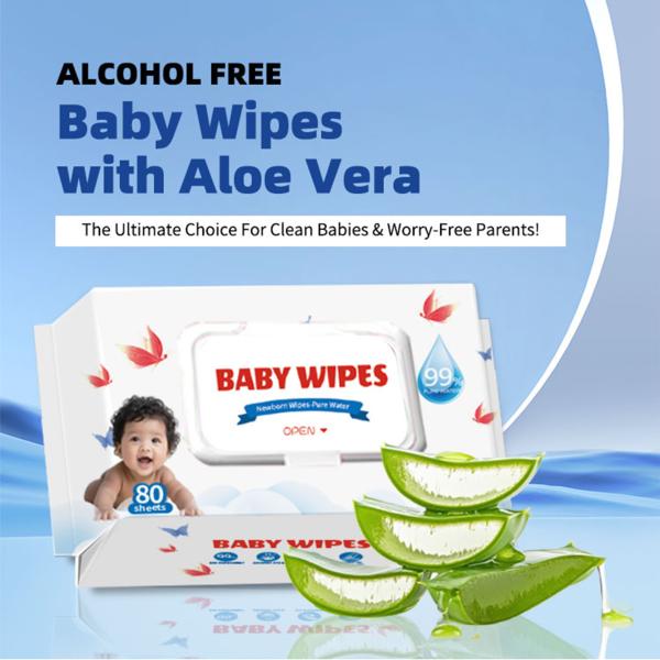 Lingettes pour bébés épaisses 99% d'eau personnalisées 80 pièces 15*20cm avec Aloe Vera