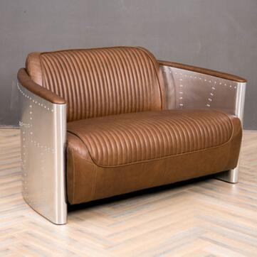 Industrial Style Home Leather Couch Wooden Frame Aviator Furniture aluminum sofa aviator sofa