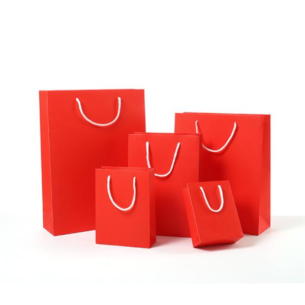 Different sizes pure red your logo printed cotton rope handel clothes paper bag