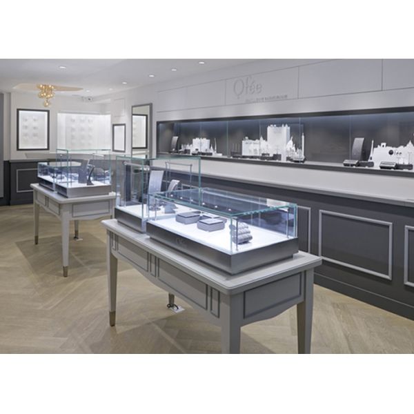 Длинноугольная форма Матро-серое стекло Ювелирные витрины Простой современный стиль