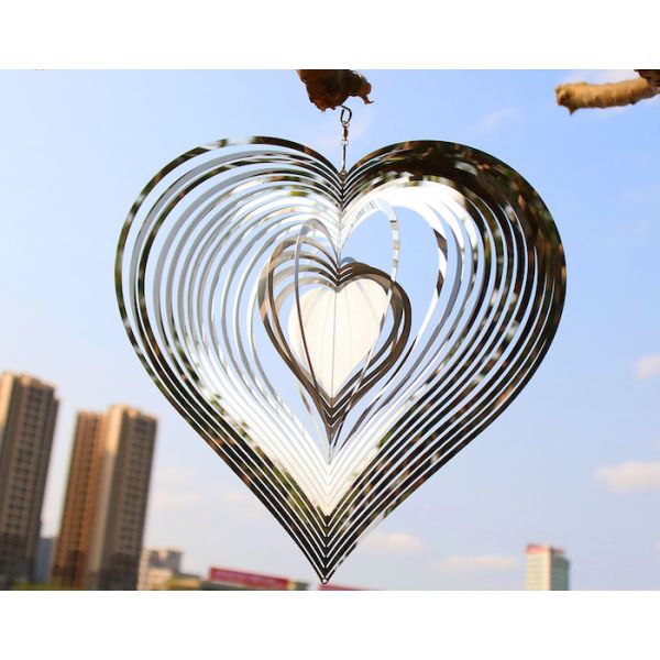 Girador de aço inoxidável de prata do vento do girador 0.5mm do vento do metal da forma do coração