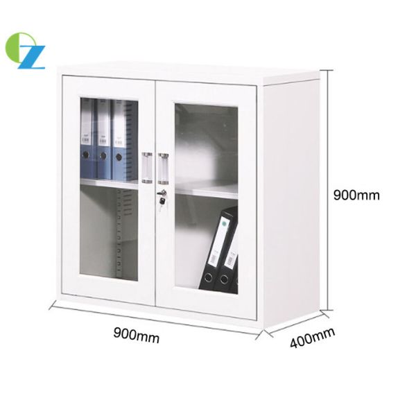 Short 1mm Thickness Steel Office Cupboard 2 Glass Door Metal Filing Cabinet