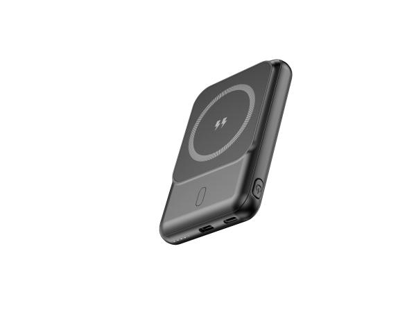 Banco de energia de ímã sem fio 5000mah Bateria de polímero Li Carregamento 12V-1.67A Saída ABS PC à prova de fogo