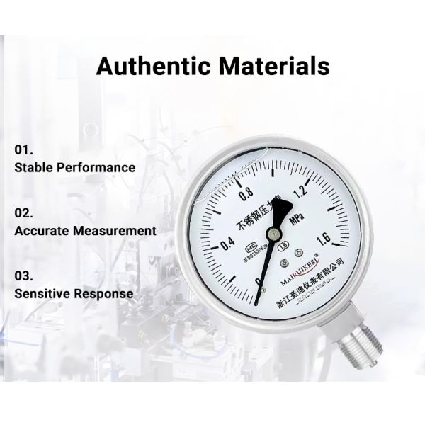 1/4 Thread 304ss 100mm Industrial Air Pressure Gauge for Water Gas 1600bar Range