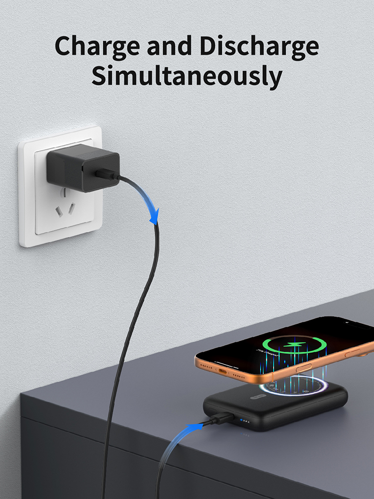 Compact Design 10000mAh Magnetic Wireless Power Bank, Type-C PD Input & Output, 5W/7.5W/10W/15W Fast Wireless Charging Portable Charger