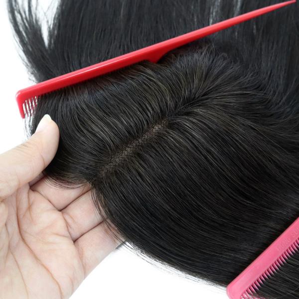 100% Remy Hair human Hair Brazilian 12 inch hair double lace in middle with wefts back for hair topper for women