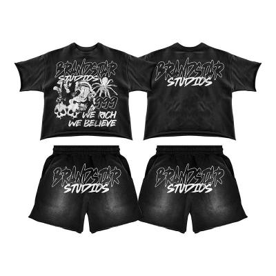 Vêtements de rue d'été personnalisés Shorts sans manches décontractés Ensembles à manches courtes T-shirt en coton Shorts Tracksuit Ensemble homme 2 pièces Ensembles