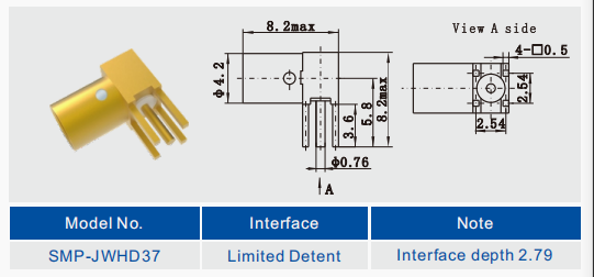 SMP Male Right Angle RA Limited Detent Connector Solder Attachment Through Hole PCB