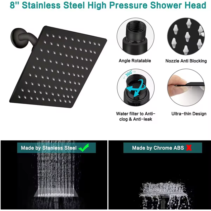 10 12 Inch High Pressure Rain Shower Head Combo with Adjustable Extension Arm and Handheld
