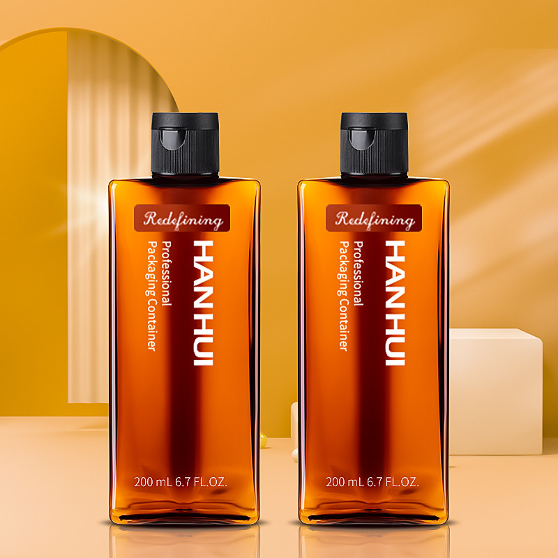 Янтарный цвет квадратный 200 мл пластиковые бутылки для ухода за волосами с крышкой