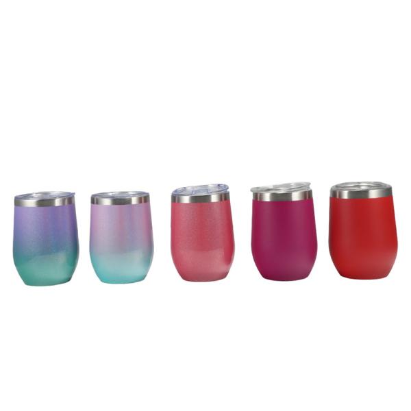Bulk 12 Pack 12oz Stainless Steel Stemless Wine Glass Tumblers With Lids And Straws Vacuum Insulated Coffee Mug For Cold Hot Drinks