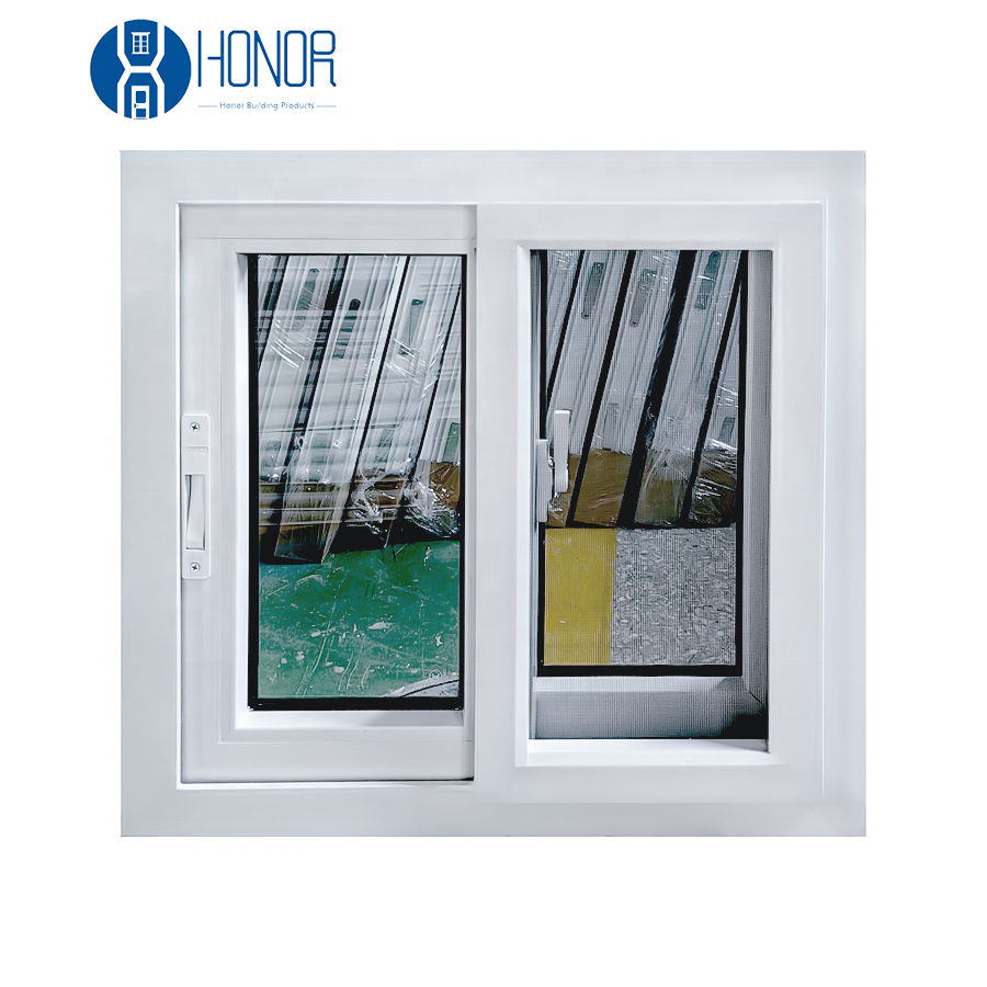 Pvc Plastic Sliding Windows Commercial Single Double Glass Slide Windows With Net