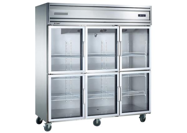 Imported Aspera Compressor Six Glass Door Commercial Kitchen Refrigerator with Four Mobile Castors