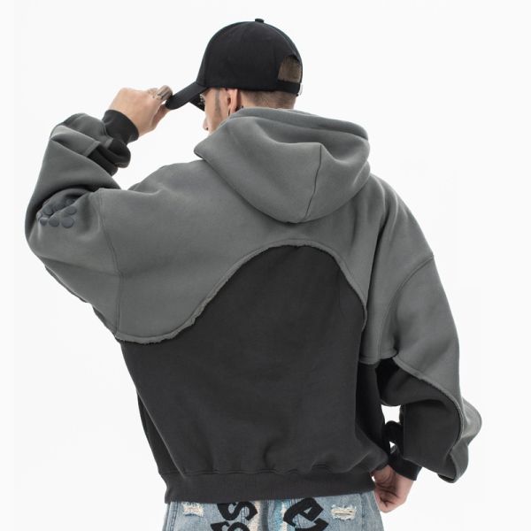 Puff Print Men'S Two Tone Hoodie High Weight Warm Fleece Pullover Hoodie Drop Shoulder