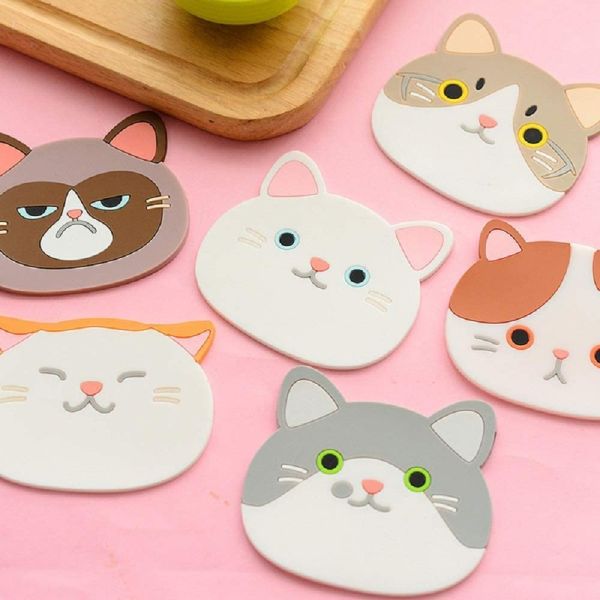 CM-005Cute Cartoon Cat Cup Coasters Mats Silicone Rubber Coaster HEATER