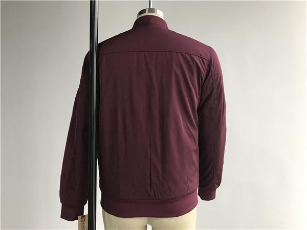 Menswear Zip Through Burgundy Polyester Bomber Puffer Jacket With Rib Detail Tw76087