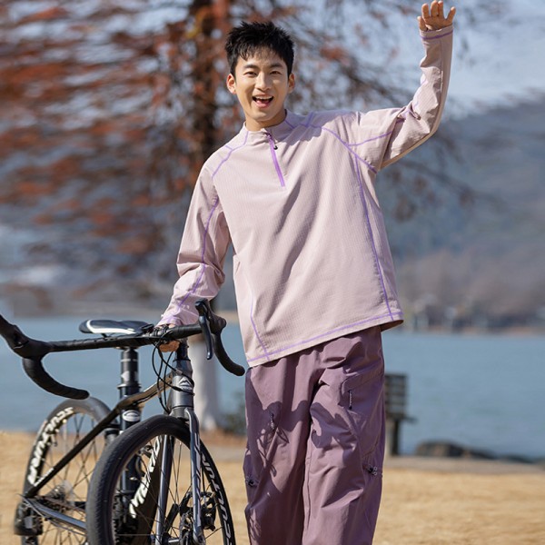 Half Zip Stand Collar Quick Dry Cycling Long Sleeve Knit Top, Custom OEM ODM Sport Tee