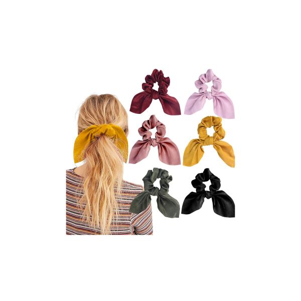 60 Bunny Ear Satin Silk Scrunchies , Girls 22 Momme Silk Elastic Hair Ties