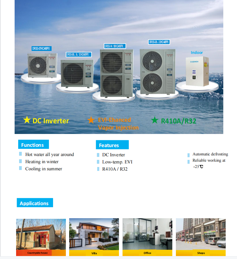 Energy Saving 16KW 18KW 20KW 22KW Air to Water Heat Pump with Inverter Compressor