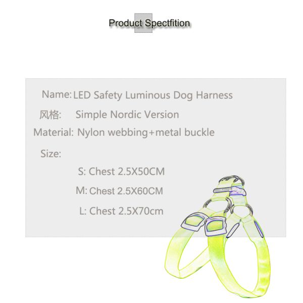 Training Led Dog Harness Glowing Security Pet Safety Fluorescent Soft USB Rechargeable