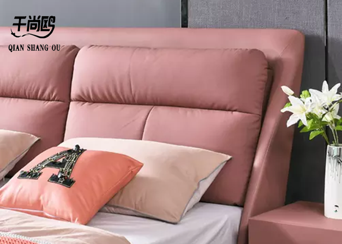 Home Furnishing Upholstered Storage Platform Bed Pink leather Material