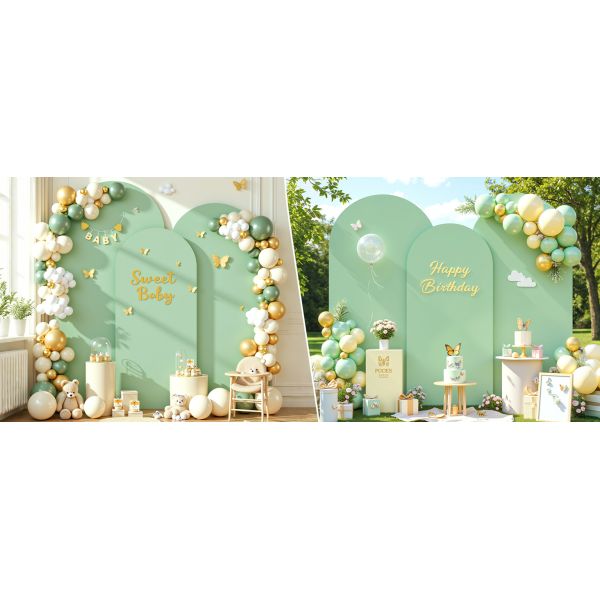 Sage Green Wedding Arch Backdrop Covers 3 Piece, Round Top Cover For Birthday Party Ceremony