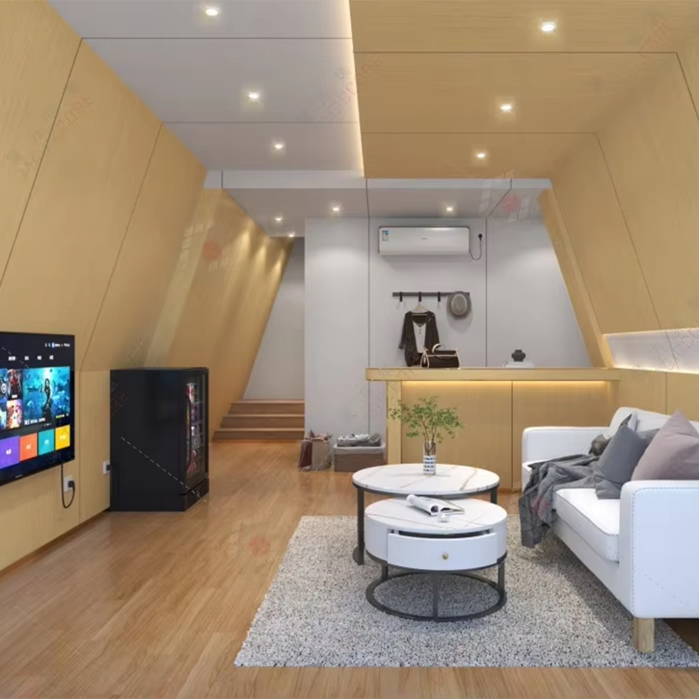 Stylish A-Frame Triangle Prefab Steel House, Custom Steel Structure Guest Lodge for Hotel Courtyards